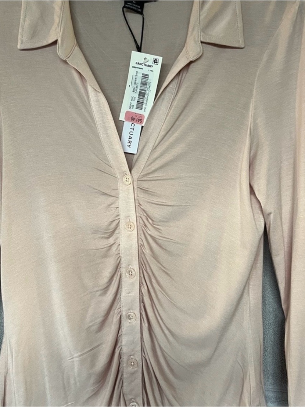 Sanctuary Pale Blush Ruched Button-Down Shirt